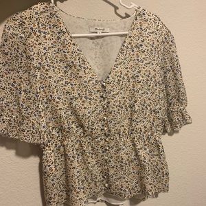 Madewell Silk Floral Short-Sleeved Blouse